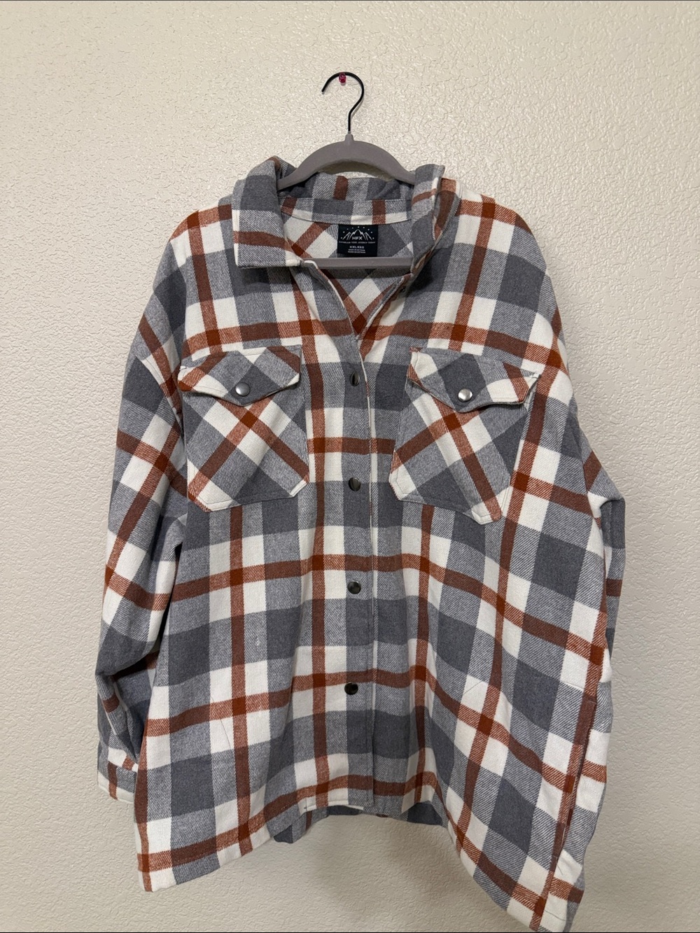 Cozy Plaid Shacket - Gray, White & Brown